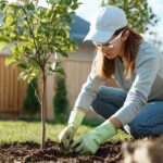 A person showing how to plant a tree in the backyard.